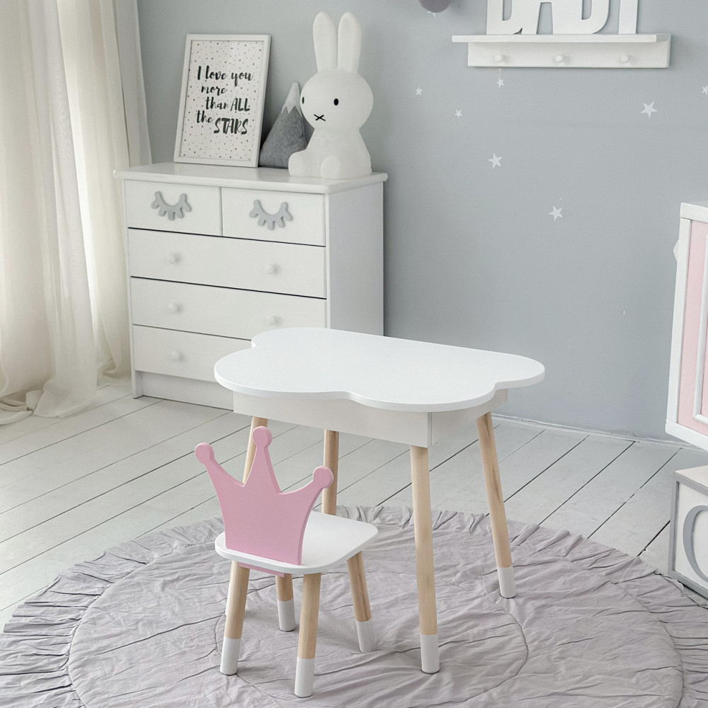 Столик хмаринка з стільчиком для дітей, біло-рожевий Київ - фото 1