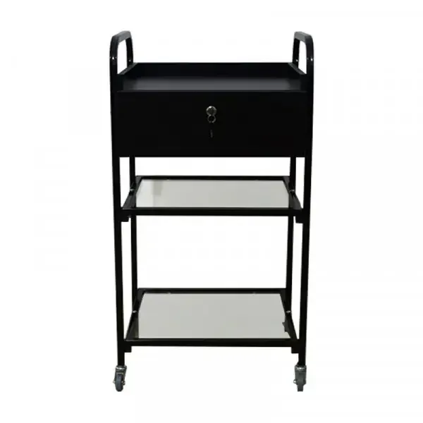 Косметологічний візок із шухлядою та скляними полицями UK-008 Чорний Київ - фото 1