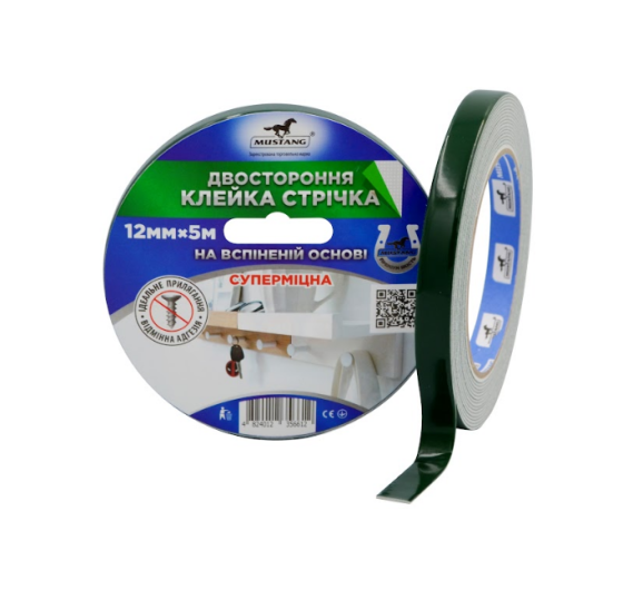Стрічка двостороння спінена 12мм*5м 110мкм Standart Мустанг Житомир