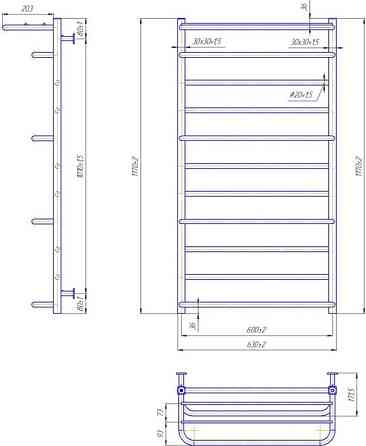 Водяной полотенцесушитель Mario INOX Люксор 1170х630/600 с полкой Киев