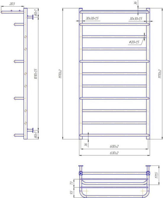 Водяной полотенцесушитель Mario INOX Люксор 1170х630/600 с полкой Киев - изображение 4