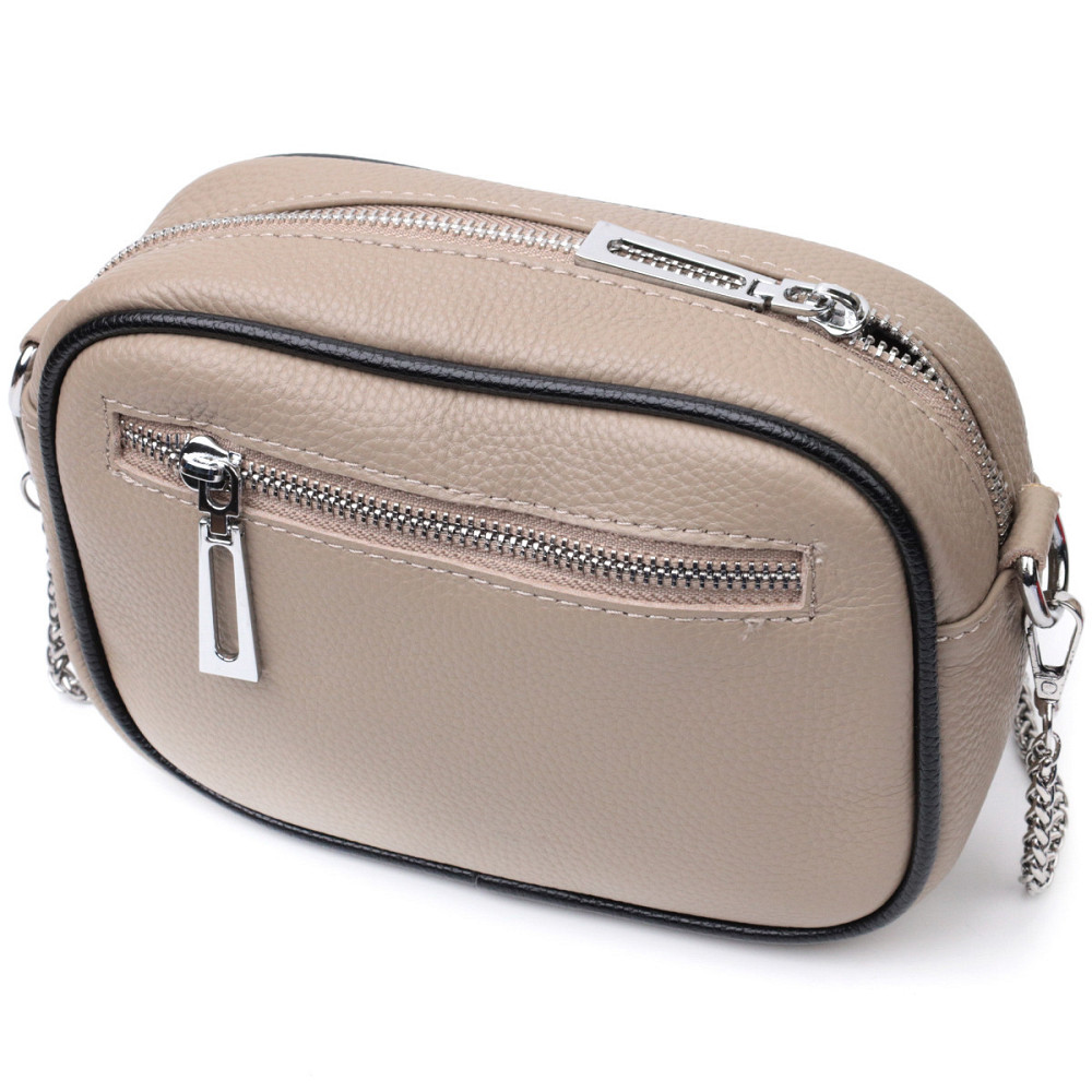 Жіноча вечірня сумка на ланцюжці з натуральної шкіри Vintage 22381 Бежева Київ - фото 2