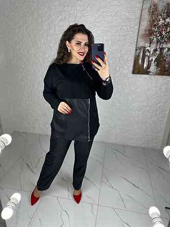 Повсякденний костюм з блискавками "Skylar" оптом | Батал | Розпродаж моделі Чорний, 54-56 Київ