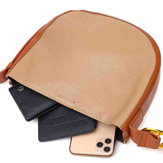 Полукруглая сумка кросс-боди из натуральной кожи Бежевая (Vintage) Киев