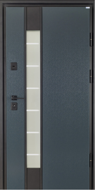 Двері вхідні з терморозривом Бастіон МОНОЛІТ ПВХ Антрацит/ПВХ біле дерево Лампре 13 960х2050 мм Київ - фото 1