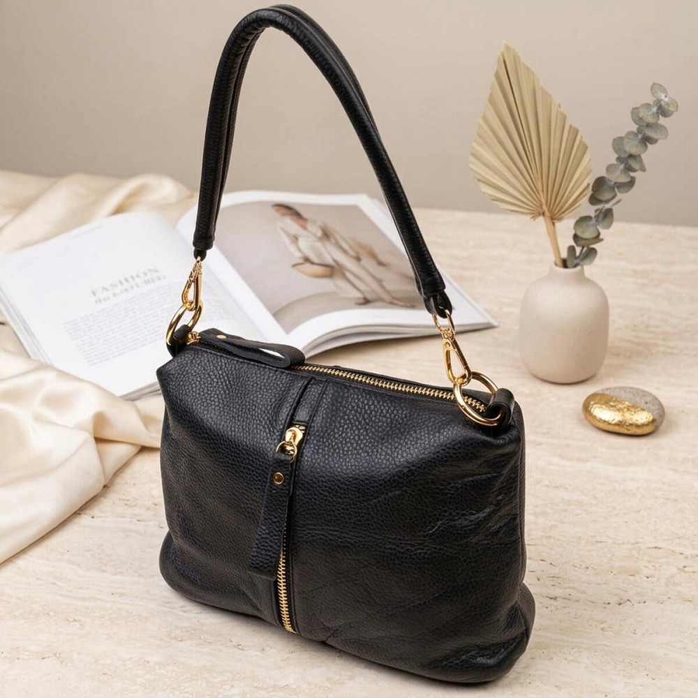 Цікава сумка через плече з натуральної шкіри 22135 Vintage Чорна Київ - фото 11