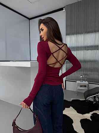 Жіноча романтична кофта з відкритою спиною з віскози Бордовий, 46/48 Одеса