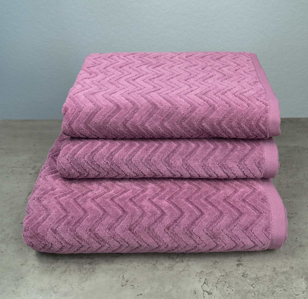 Набор махровых полотенец Жаккардовых с велюром 3шт GM Textile 50x90см, 50x90см, 70x140см 550г/м2 (Фиолетовый) Сумы - изображение 1