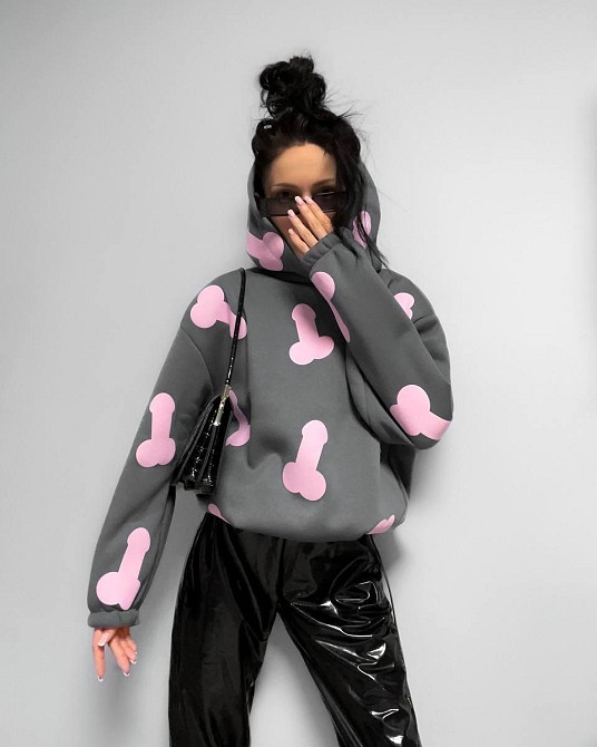 Жіноче тепле ОХУЕ*** худі оверсайз крою на фіксаторах тринитка на флісі Графіт Одеса - фото 10