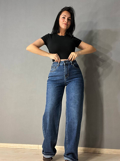 Джинсы женские Dragon 8092 palazzo jeans палаццо ровные от бедра стрейчевые синие, синий, 30, 30, 83 Одесса - изображение 1