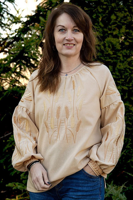 Вишиванка жіноча лляна, бежева топ Київ - фото 1