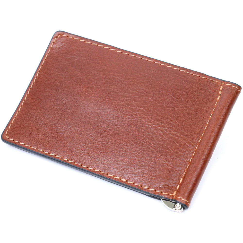 Надежный кожаный зажим для денег GRANDE PELLE 11668 Коричневый Киев - изображение 2