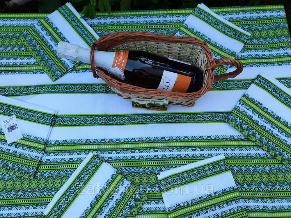 Скатертина вишита зелена з серветками Київ - фото 9