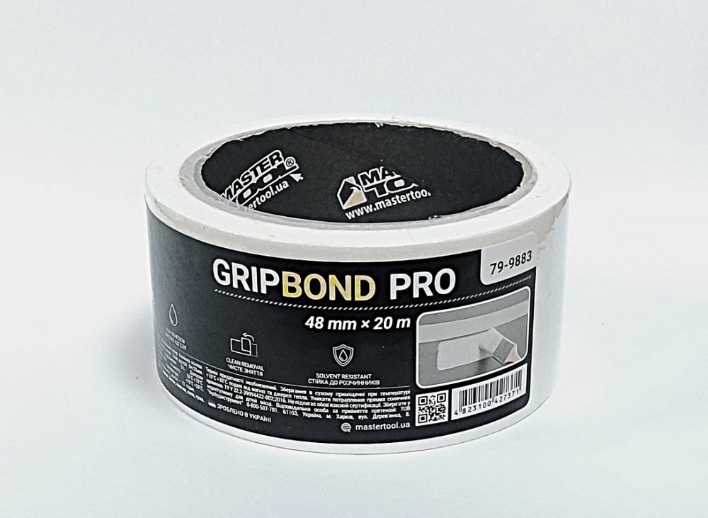 MASTERTOOL Стрічка малярна універсальна MASTERTOOL GripBond Pro 48 мм×20 м біла 79-9883 Коломия - фото 1