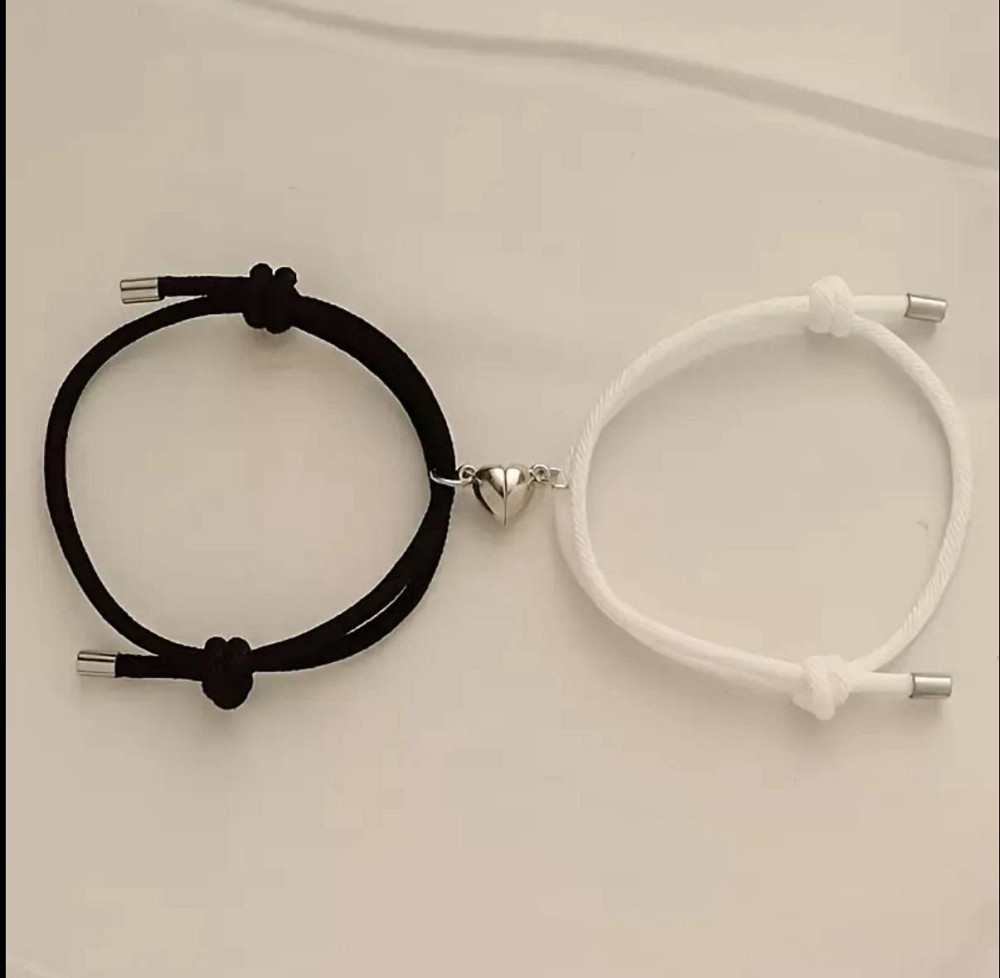 Парные браслеты с магнитной застёжкой в форме сердца (белый + черный). Киев - изображение 4