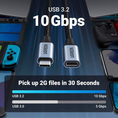 Дата кабель USB-C M/F 0.5m 5A USB 3.1 Gen2 10Gbps black Ugreen (80810) Вінниця - фото 9