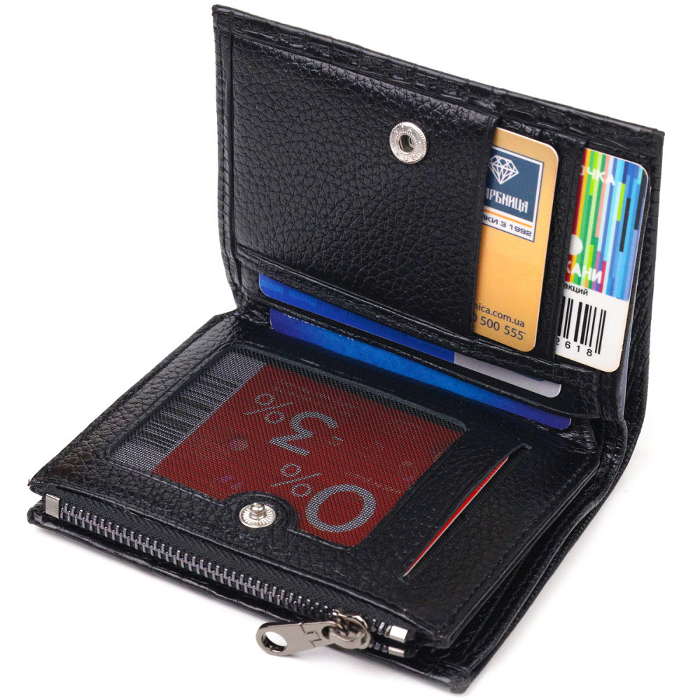 Фактурний вертикальний гаманець з натуральної шкіри CANPELLINI 21672 Чорний Київ - фото 3