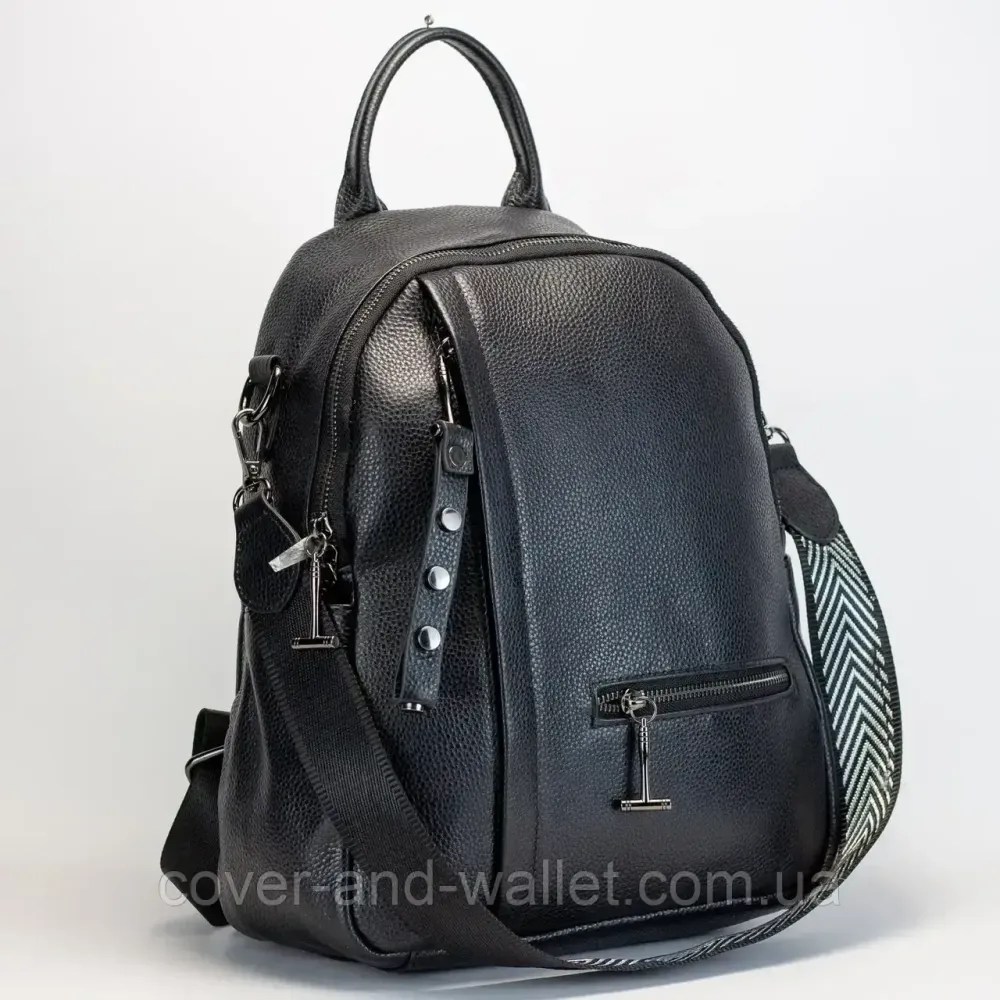 Повсякденний міський жіночий рюкзак із натуральної шкіри чорного кольору Puos Київ - фото 8