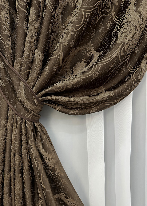 Комплект готових штор VR-Textil Парча № 1772ш Коричневий з карамельним 100х290 см 2 шт (31-100) Київ - фото 5