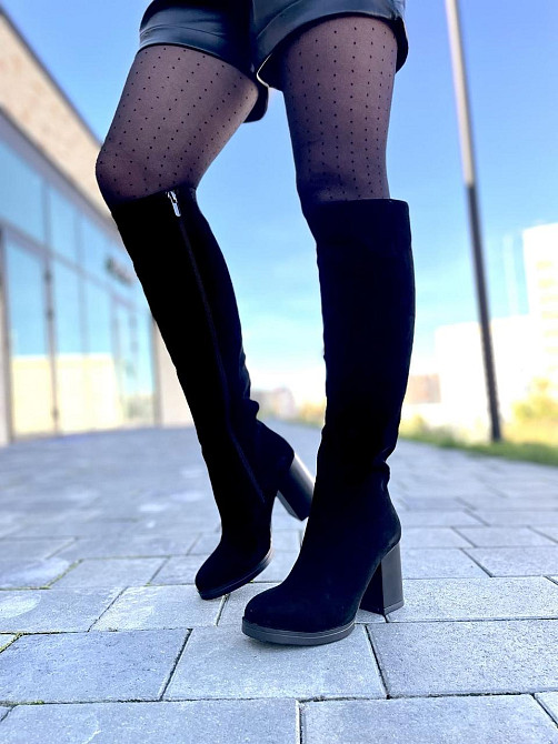 Valiente Чоботи жіночі VALIENTE чорні замша натуральна висота 41см обхват 35-38см каблук 8см (2 Коломия - фото 7