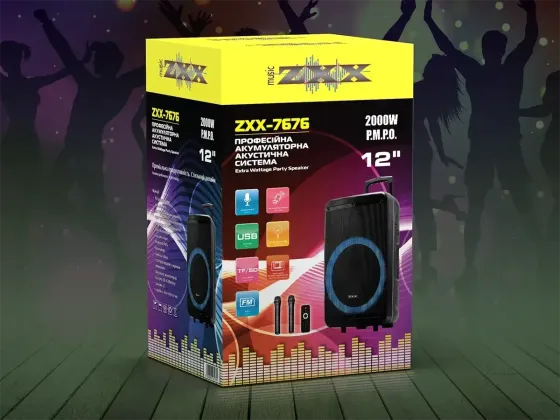 Акустична колонка ZXX-7676 60Вт 12" Bluetooth/USB/SD/FM/TWS/дисплей/2 мікрофони/пульт, 59×36×30 см Київ