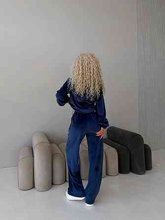 Жіночий велюровий комплект-трійка Синій, 42/46 Харків