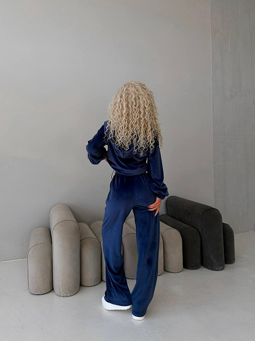 Жіночий велюровий комплект-трійка Синій, 42/46 Харків - фото 2