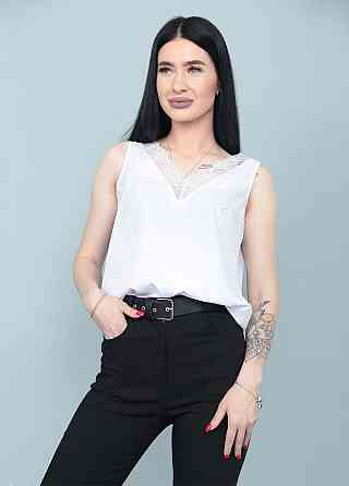 Літня блуза з глибоким декольте "Gloria" оптом | Батал Білий, 50-52 Київ