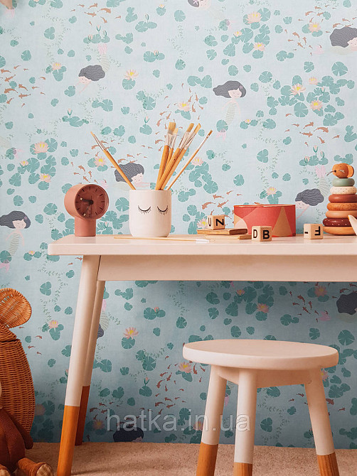 Обои винил на флизелине AS Creation Mia and Paul 0.53х10 детские море рыбы кувшинки водоросли бирюзовые Киев - изображение 1