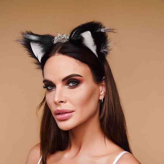 Меховые ушки кошки, Черные с белым OKOVA Sex Aura Киев