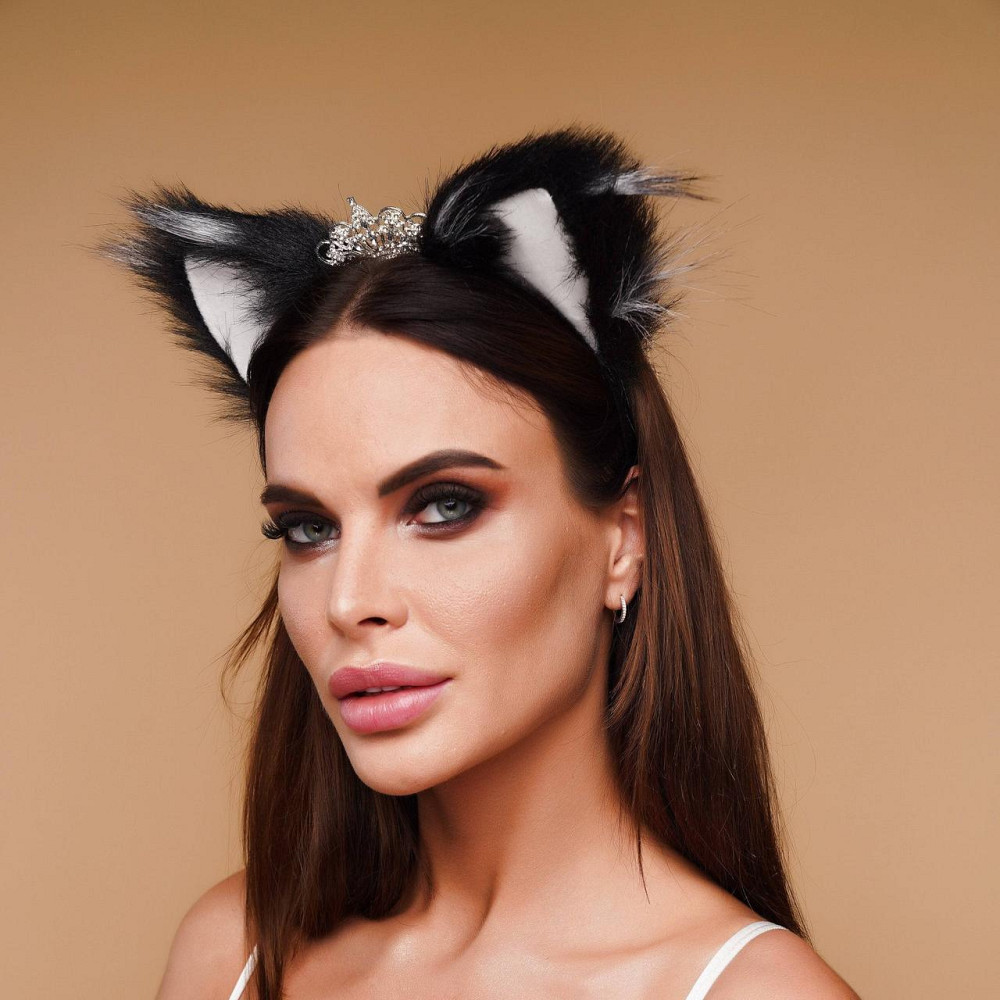 Меховые ушки кошки, Черные с белым OKOVA Sex Aura Киев - изображение 3
