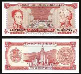 Venezuela Венесуела - 5 Bolivares 21.09. 1989 UNC Pick 70a Полтава