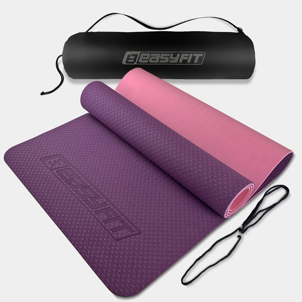 EasyFit Килимок для йоги та фітнеса EasyFit TPE+TC 6мм двошаровий + Чохол фіолетовий з рожевим Коломыя - изображение 1