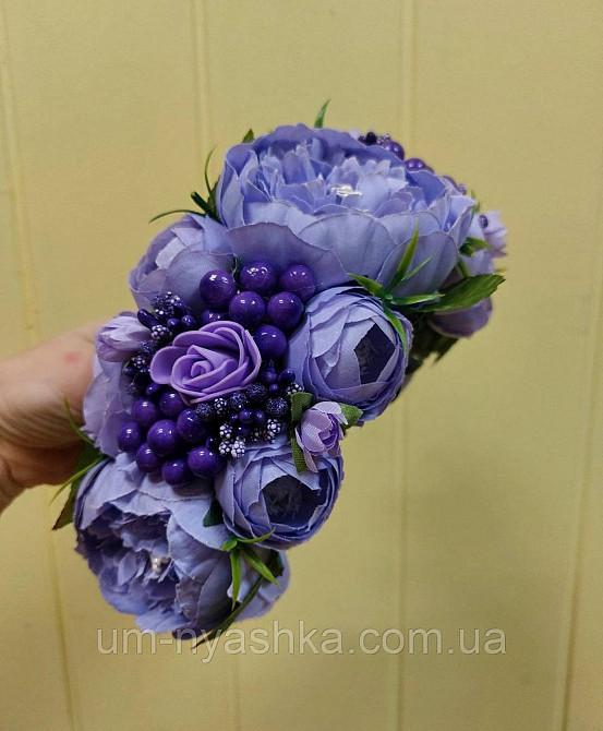Ободок обруч з квітами "Піони великий фіолетовий" Кривий Ріг - фото 1