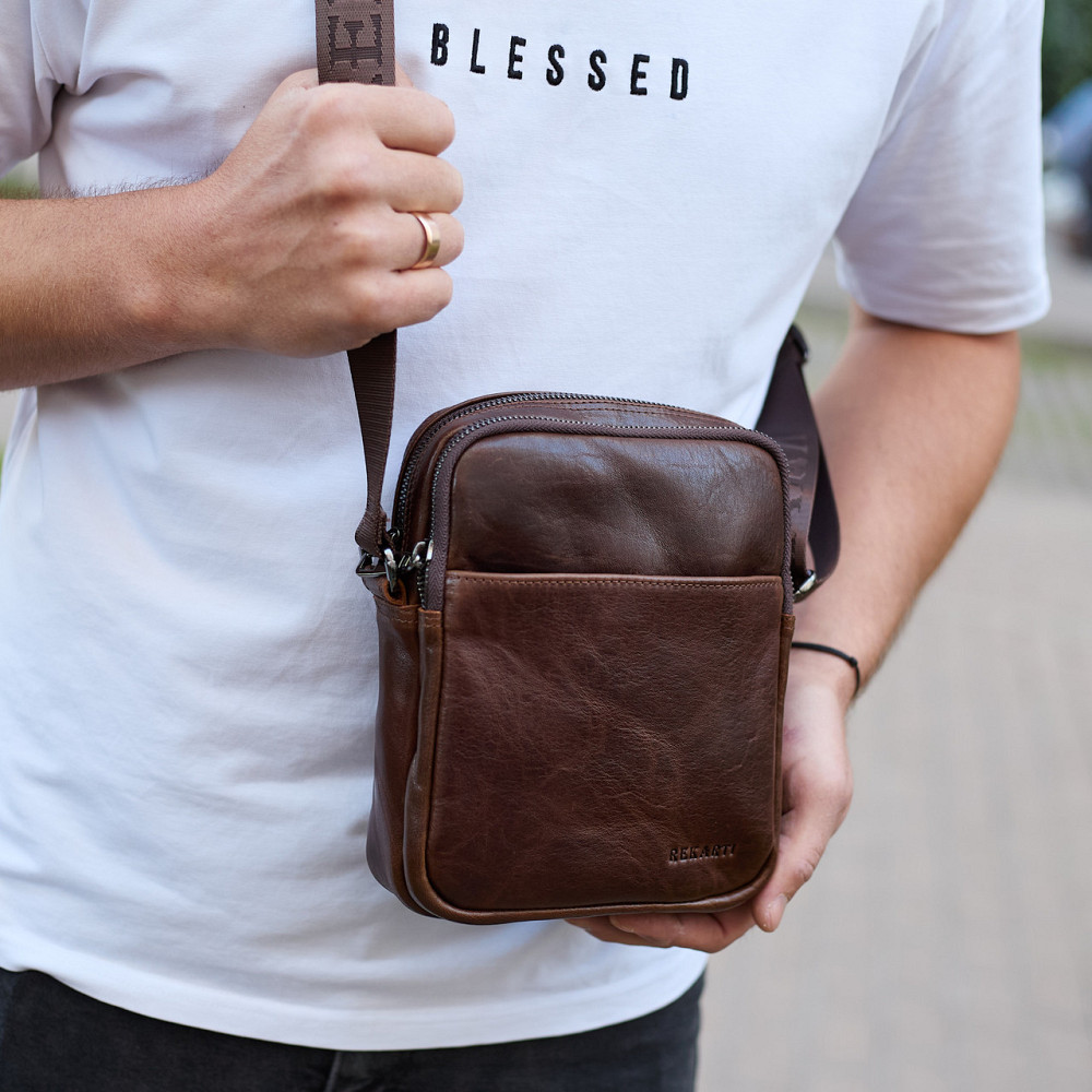 Мужской мессенджер через плечо 20х16х6, сумка планшетка для города, борсетка для телефона, коричневая Киев - изображение 10