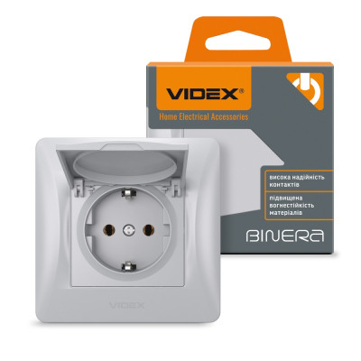Розетка Videx BINERA 1ая із заземленням і кришкою сріб (VF-BNSK1GС-SS) Вінниця - фото 4
