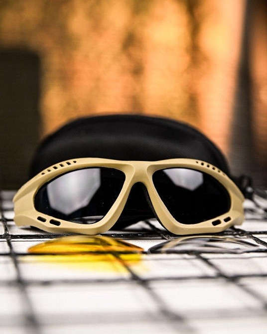 Тактические защитные очки с сменными линзами, вентилируемые  кайот  ПП7830 Одесса - изображение 4