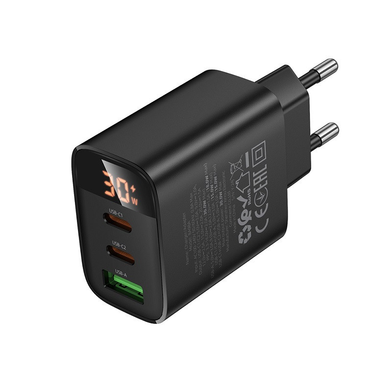 Мережевий зарядний пристрій BOROFONE BA98A Ilustre PD30W (2C1A) charger with digital display (EU) Black Одеса - фото 6