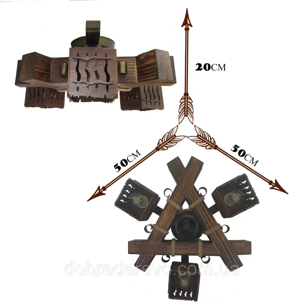 Люстра деревянна потолочна ковка на 3 плавфона Вижниця - фото 3