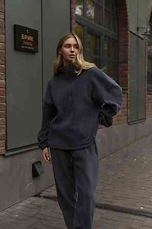 Жіночий теплий прогулянковий костюм, двобічний двобічний поліс фліс Графіт Одеса