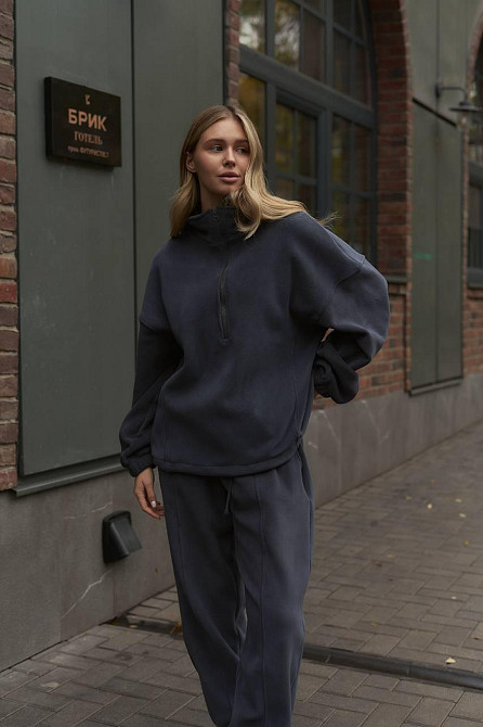 Женский теплый прогулочный костюм двойка двусторонний полар флис Графит Одесса - изображение 5