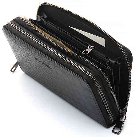 Чорний гаманець-клатч на дві блискавки із фактурної натуральної шкіри Marco Coverna MCJP-5902B Кам'янське