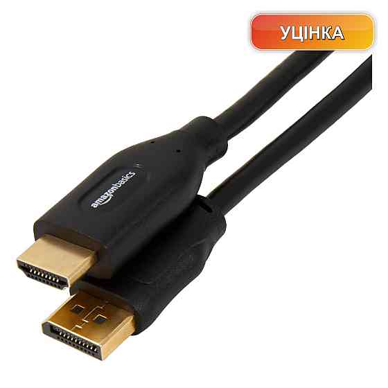 Кабель шнур DisplayPort to HDMI Amazon Basics 1.8 м для ПК монітора проектора ТВ 1080p 1920x1200 золоті контакти Київ