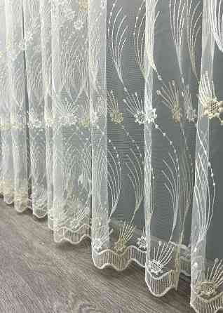 Тюль фатин с вышивкой и люрексом цвет молочный с золотистым 2014т Киев
