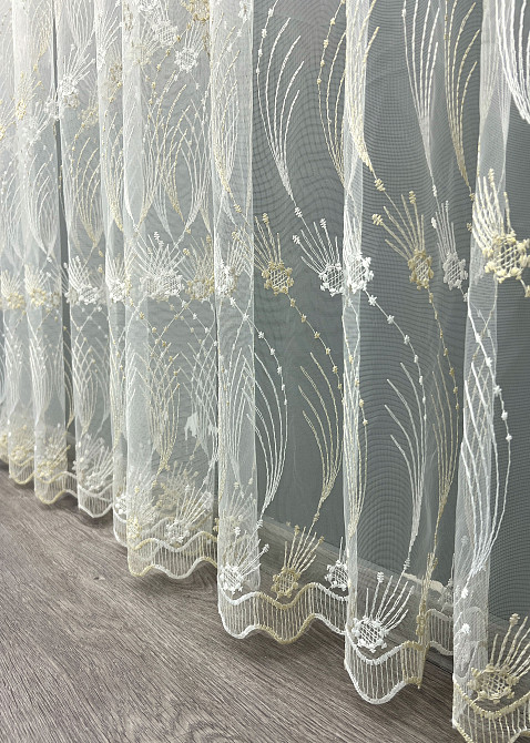 Тюль фатин с вышивкой и люрексом цвет молочный с золотистым 2014т Киев - изображение 5