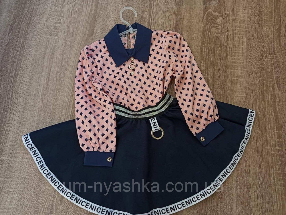 Блуза шкільна персикова з синім принтом 104-116 Кривий Ріг - фото 2