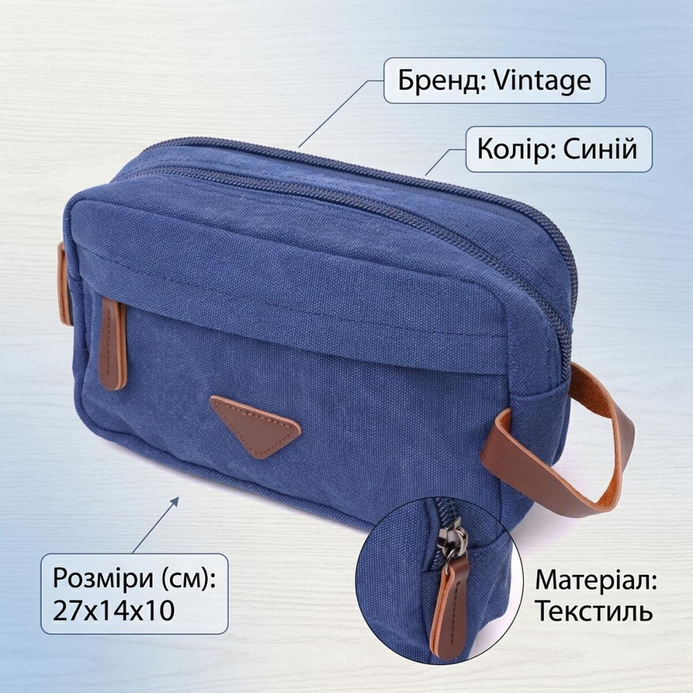 Удобная барсетка для мужчин на два отделения из качественного текстиля Vintage 22234 Синий Киев - изображение 13