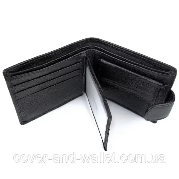 Невеликий чоловічий гаманець із натуральної шкіри флотар чорного кольору Horton 208 Київ - фото 4