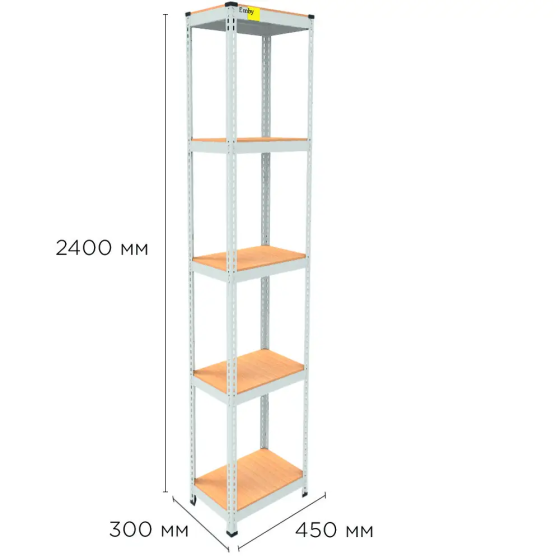Металлический стеллаж Emby Light Series (размер 2400х450x300мм) 5 полок ДСП до 100кг Белый Винница