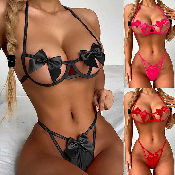 Відвертий комплект з бантиками - Чорний - S/M - Еротична білизна Вінниця - фото 4